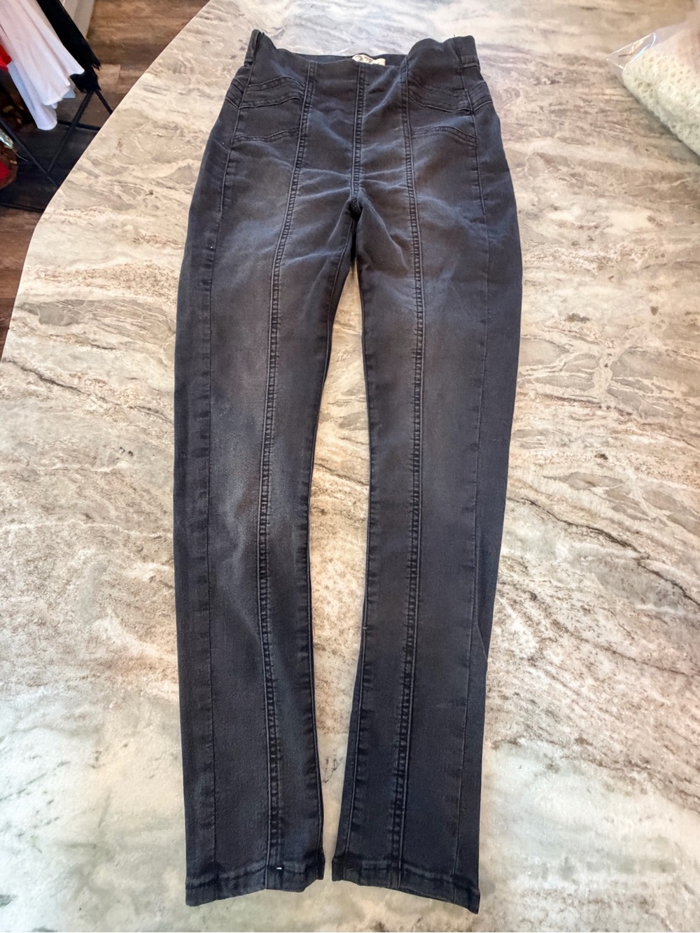 Free People Twenty Seven Size 27 Black Pull On Skinny Jeans Moto Seamed